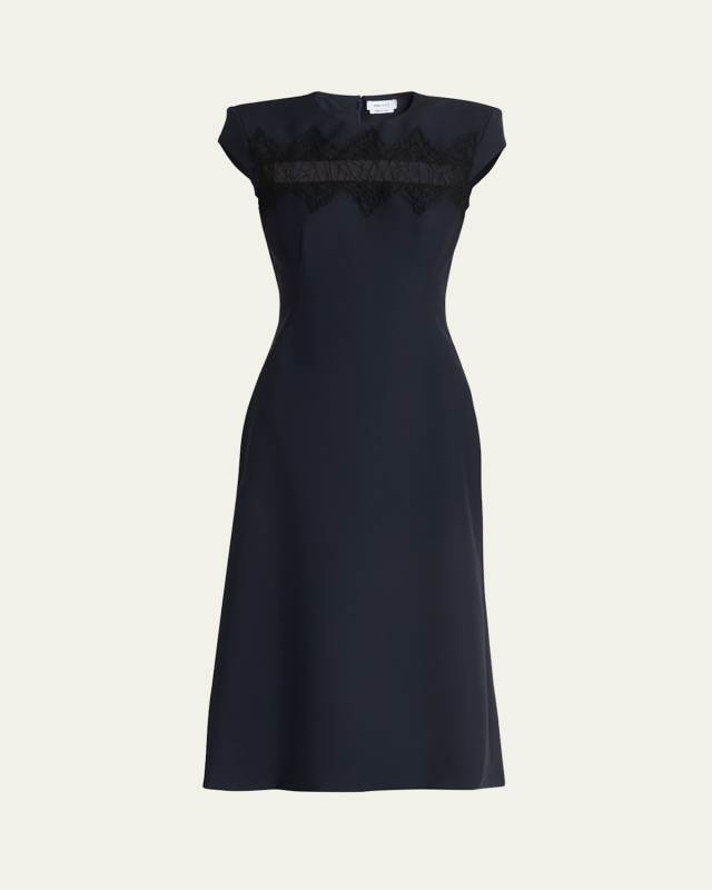 Spider Lace Cap-Sleeve Wool Mohair Midi Dress